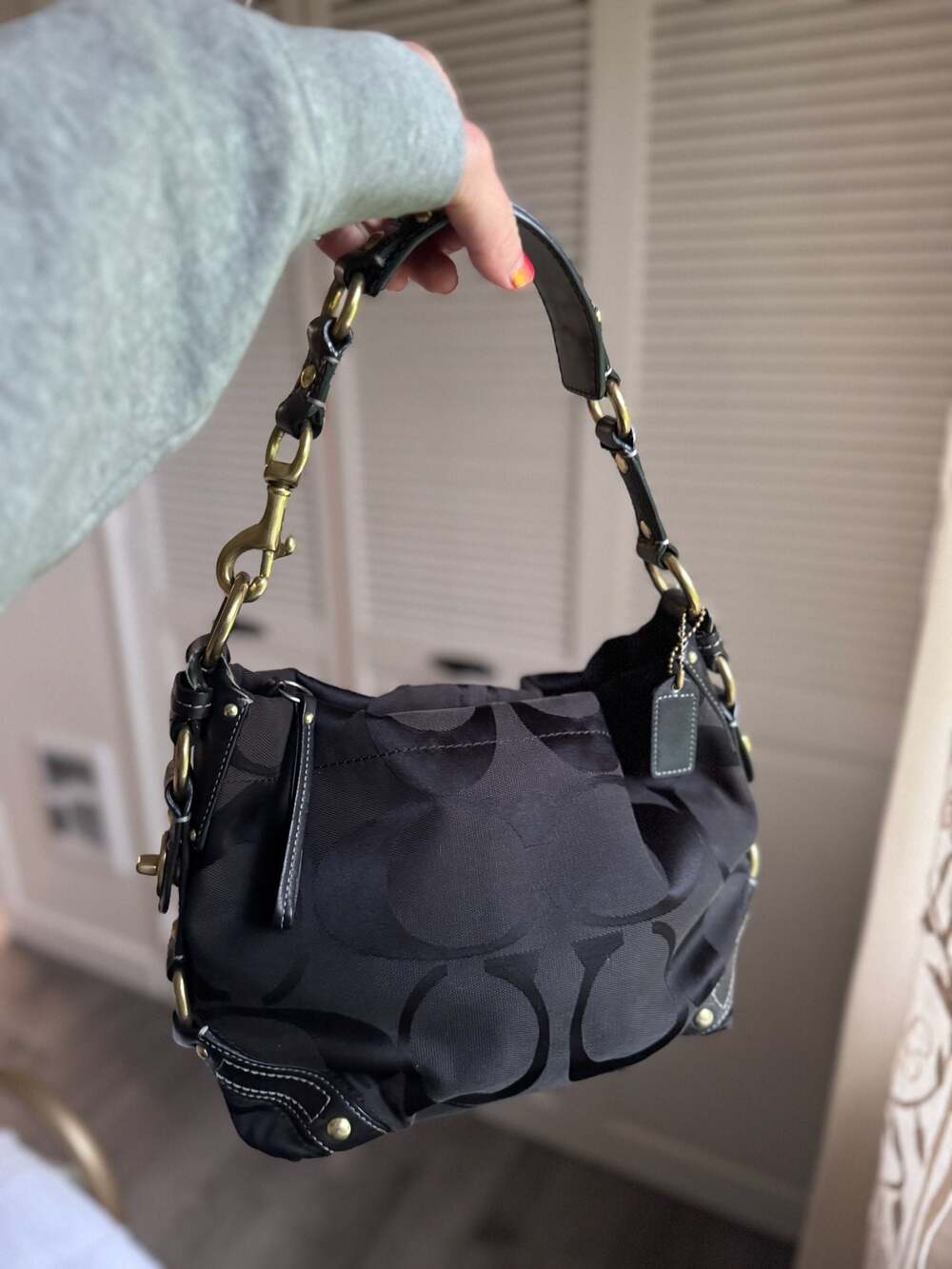 Coach Black Signature Carly Pleated Hobo Bag 10619